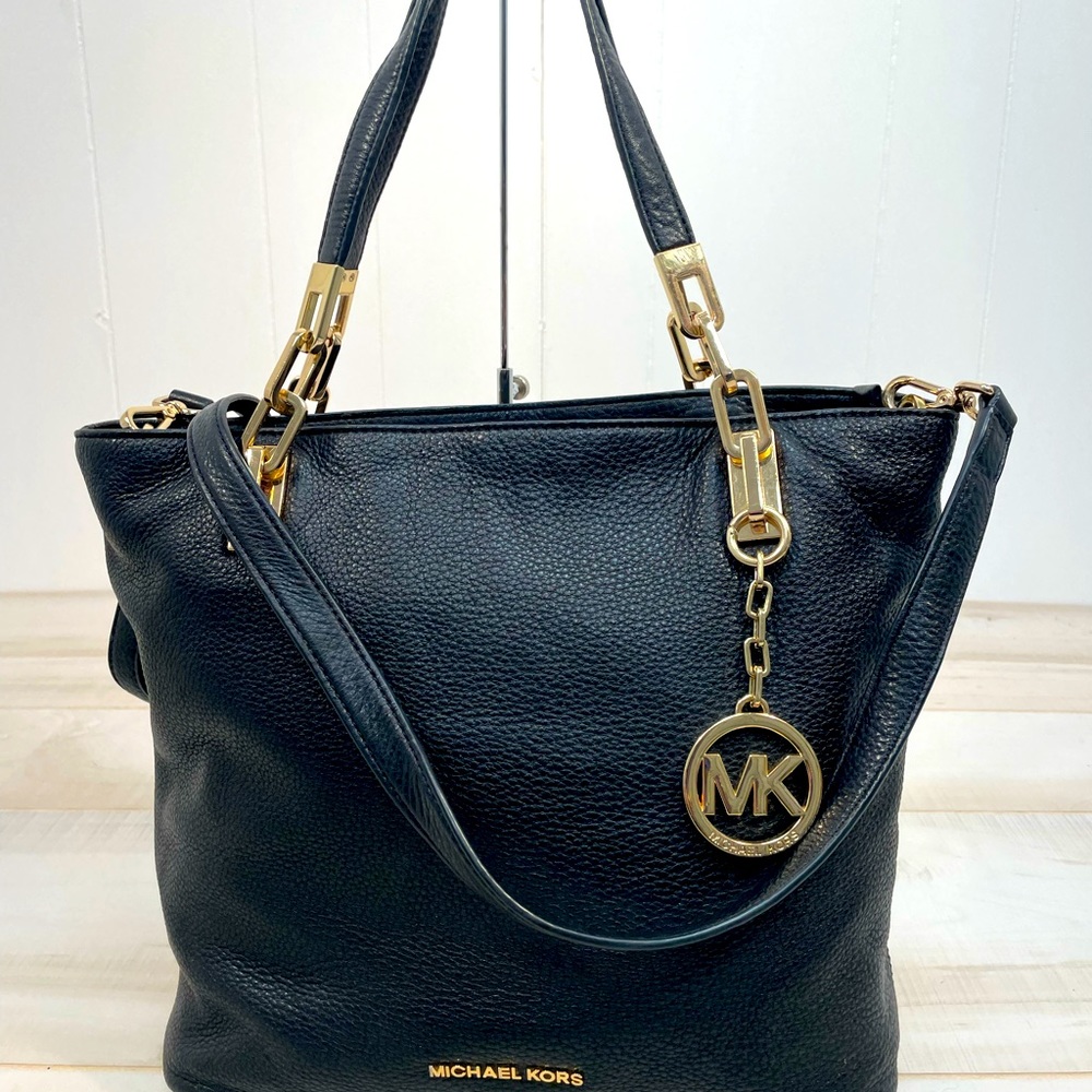 Michael Kors Black Leather Gold Chain Tote